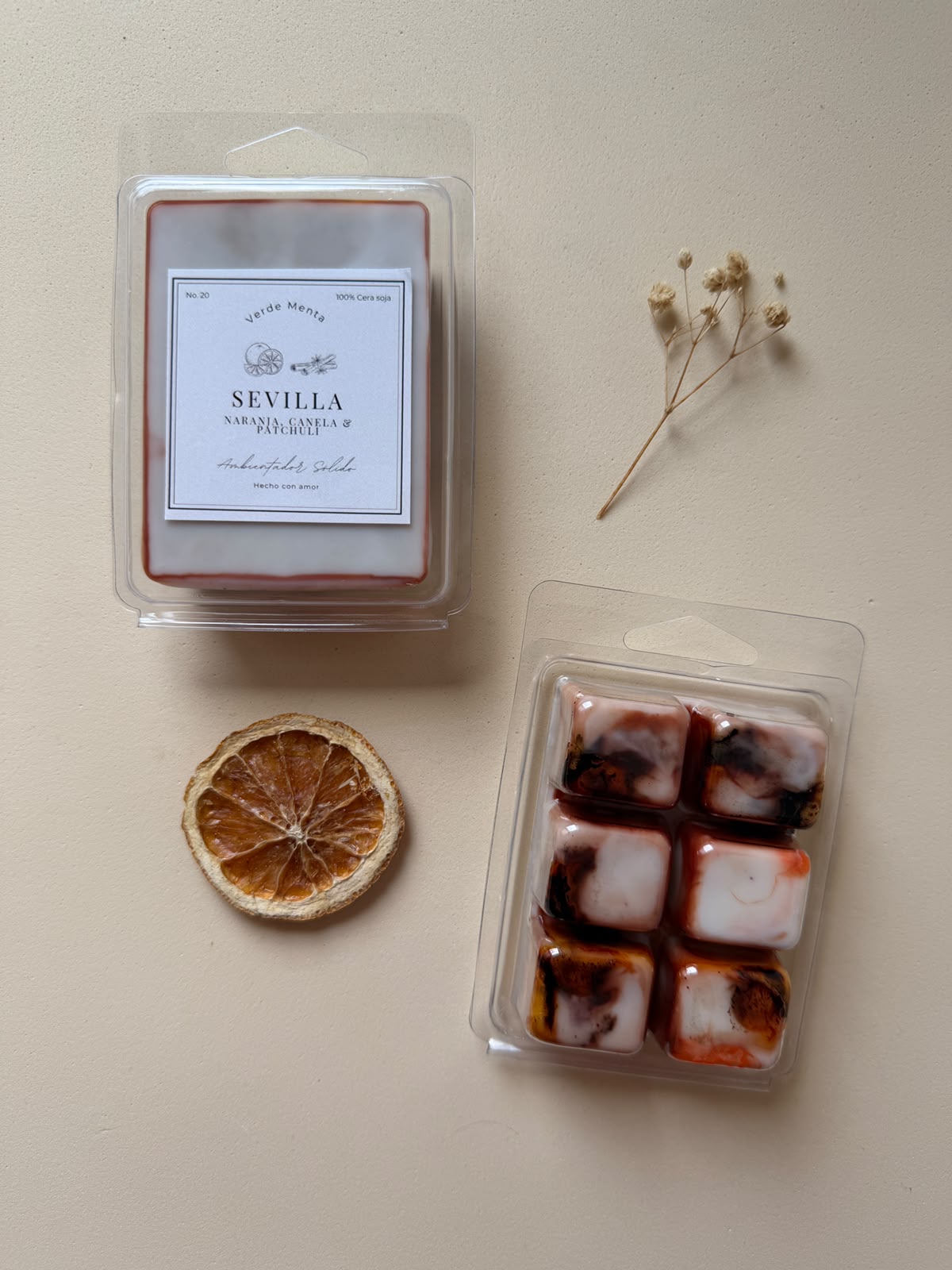 tableta cera aromatica naranja canela y patchuli